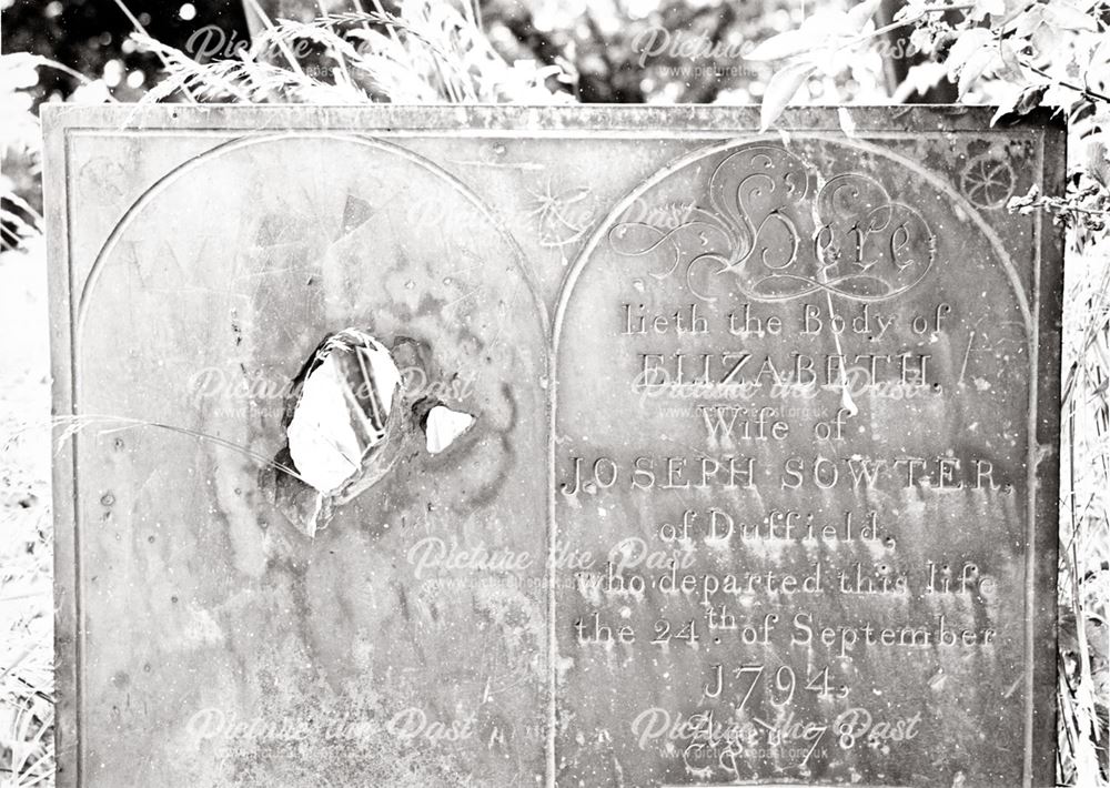 Gravestone of Elizabeth Sowter, d. 1794, Duffield Cemetery, c 1950s