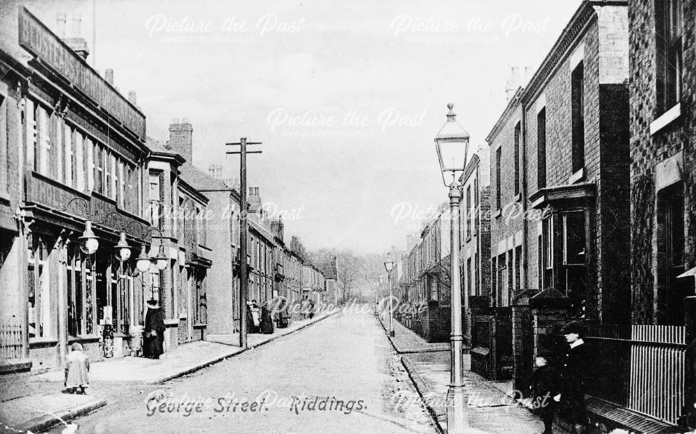 Street scene showing Sharpe's Furnishing Store, George Street, Riddings, 1907