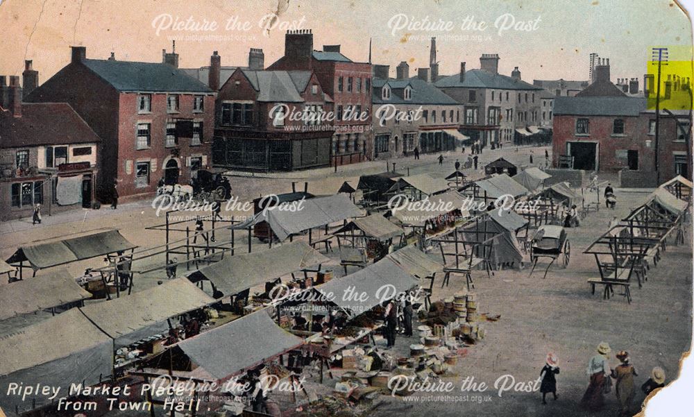 Colour postcard of Ripley market place
