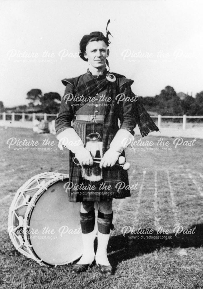 Eddie Cresswell, Bass Drummer of Ripley Kilties band c1930's