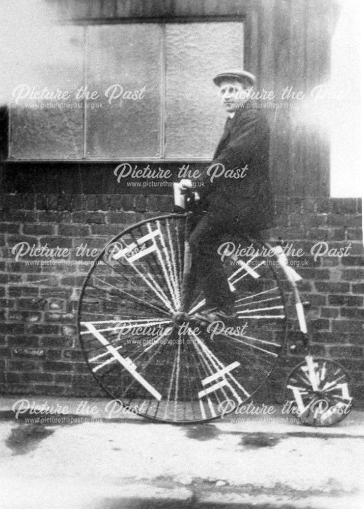 Bill Joynes of Ripley Clarion Cycle Club on his Penny Farthing 1923