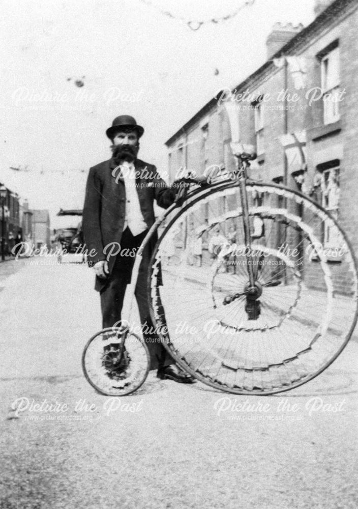 Bill Joynes of Ripley Clarion Cycle Club on his Penny Farthing 1923