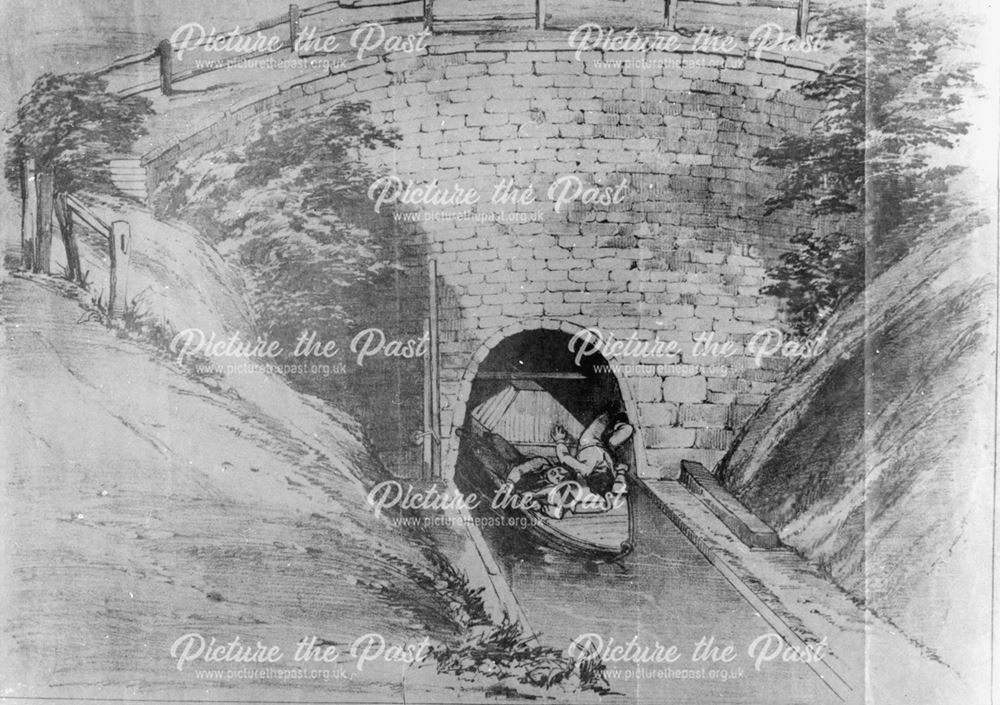 Legging through' engraving of Butterley tunnel on Cromford Canal 1845