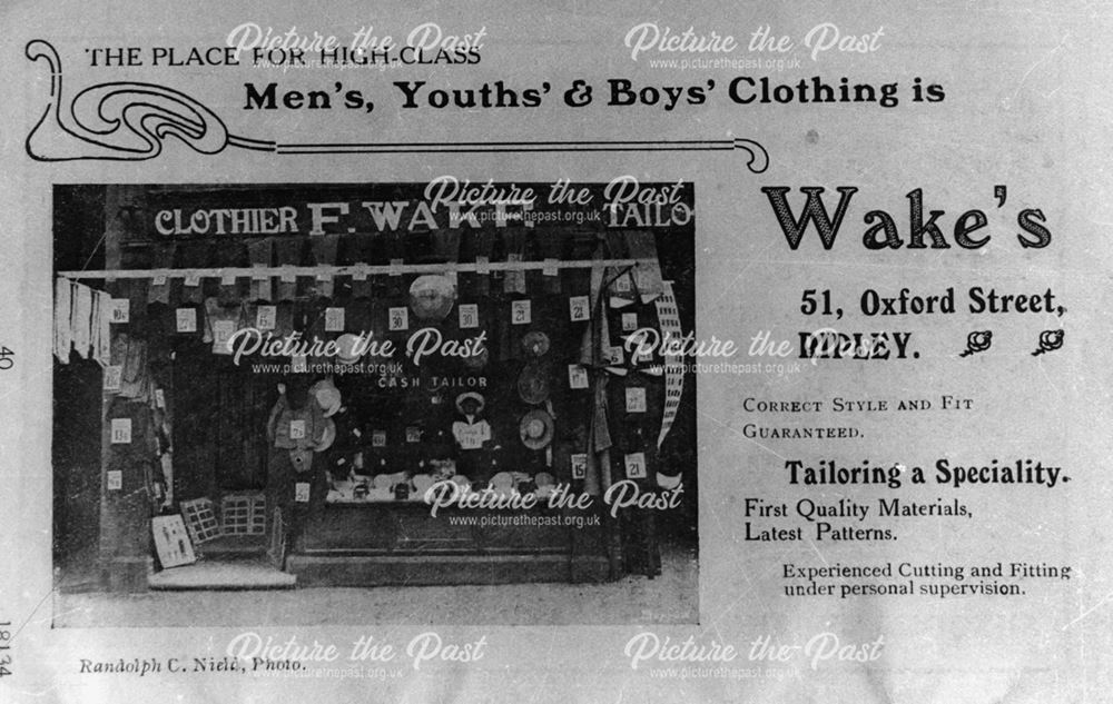 Advertisement for Wake's mens tailors