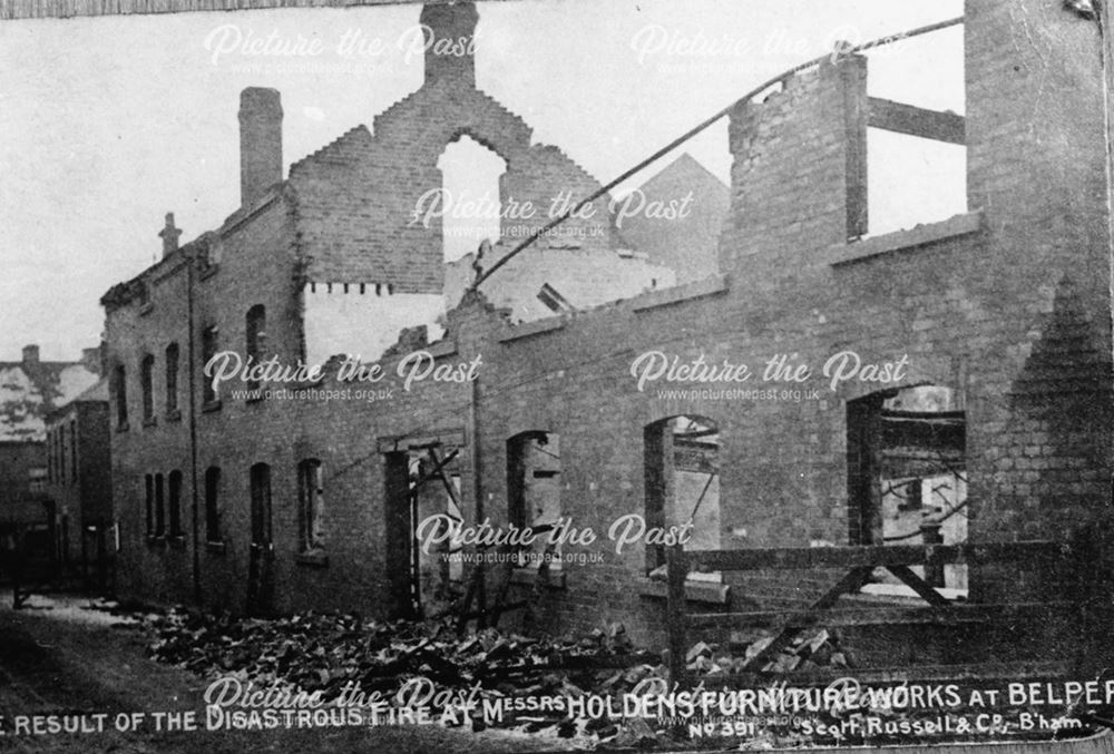 Burnt remains of Messrs Holden's Furniture works, Belper