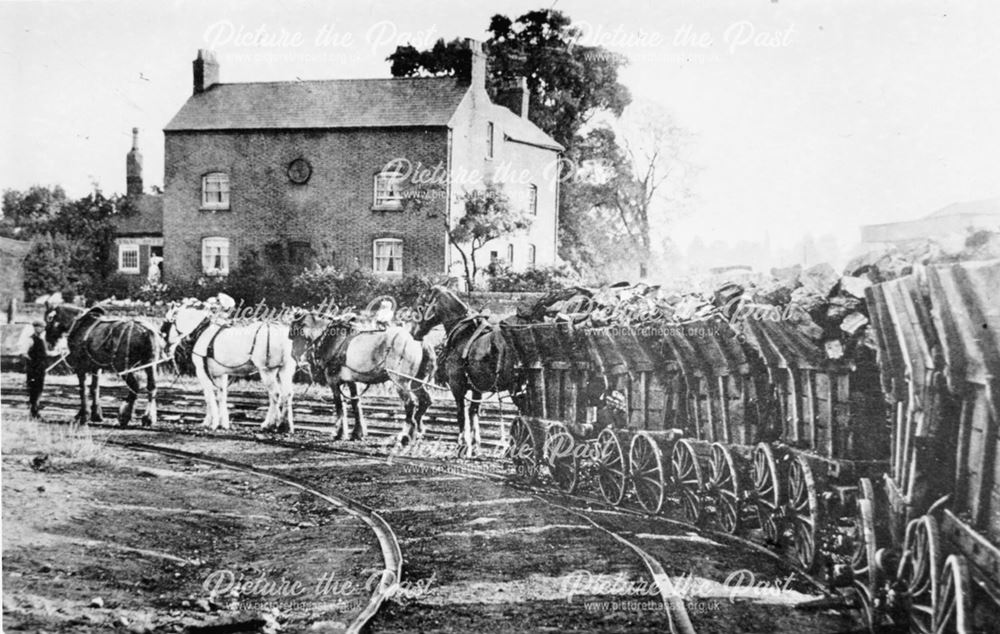 Tramway arriving at Little Eaton with horse drawn train 1908