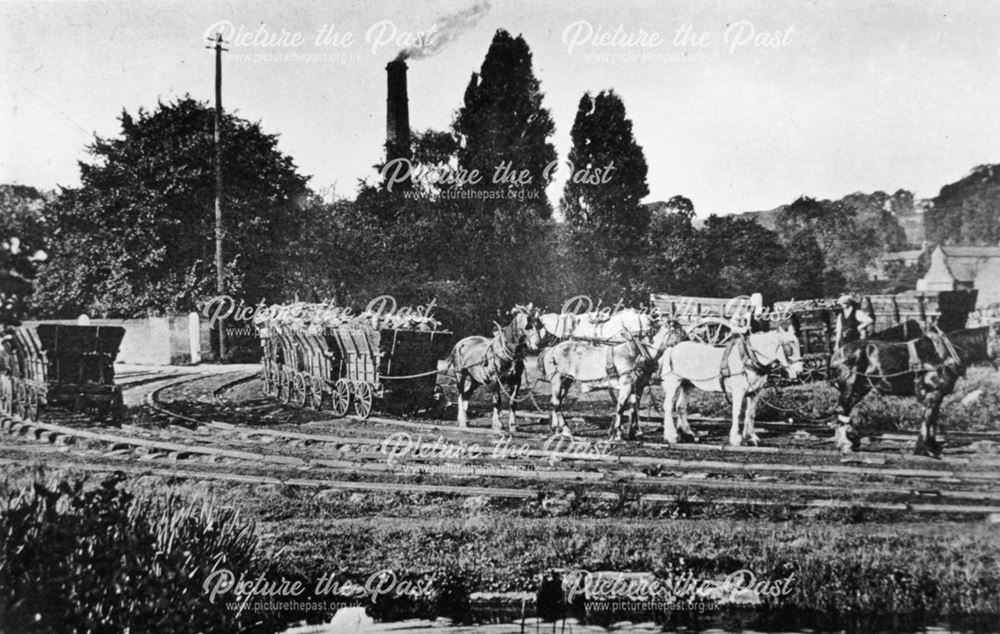 Tramway at Little Eaton with horse drawn train 1908