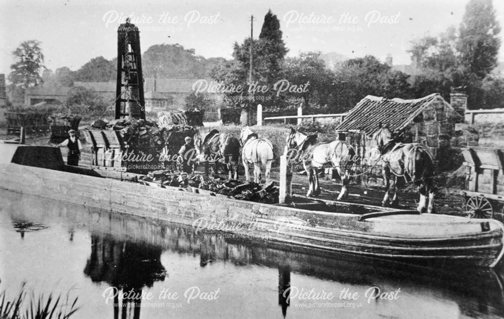Little Eaton tramway and canal barge loaded with coal c 1908