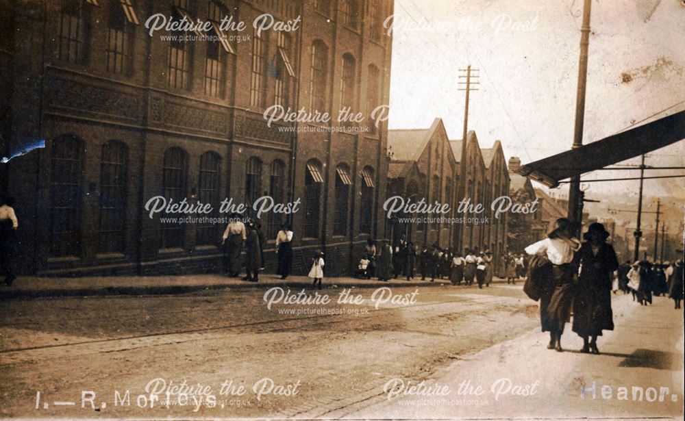 Street scene outside I and R Morley's textile mill, Heanor