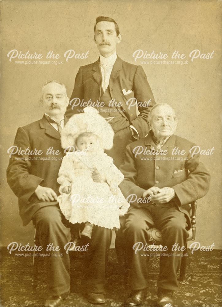 Unknown Eleys, four generations, Heanor, c 1870