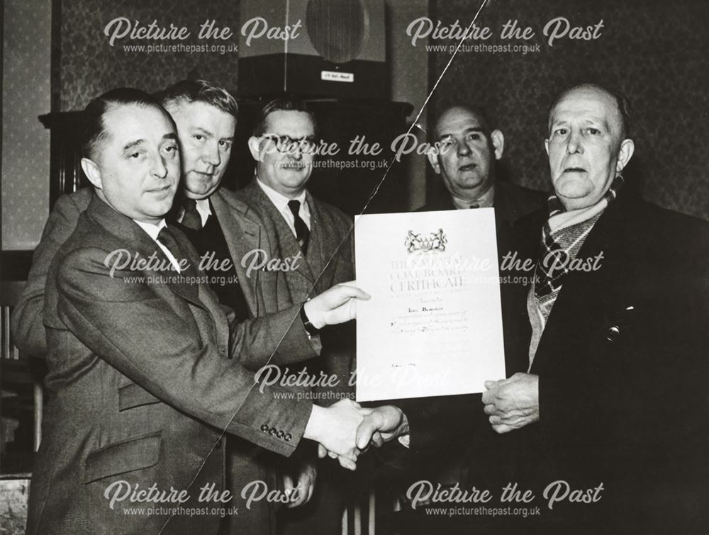 Presentation of Long Service Certificate at Ripley Miners Welfare, 1956