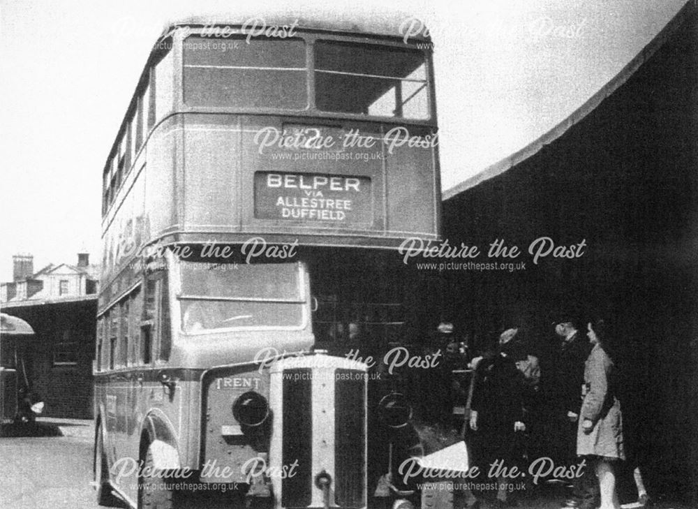 A Trent Motor Traction Company 'double-decker' to Belper in Derby Central Bus Station, c 1942