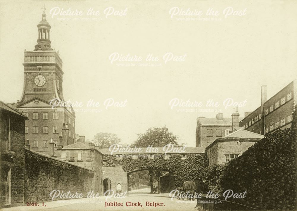 View of Belper Mills showing the Jubilee Clock Tower, c 1900