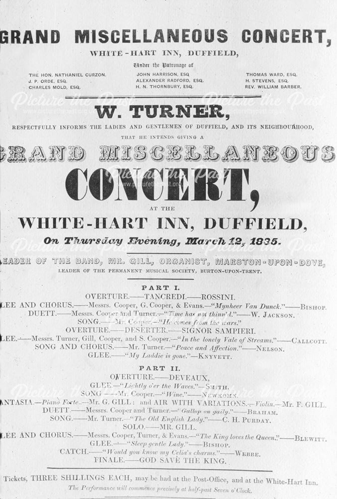 Concert at White Hart Inn - Notice, Town Street, Duffield, 1835