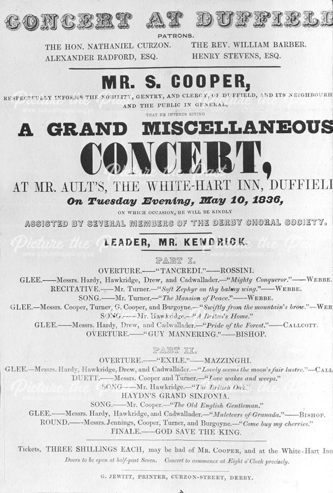 Concert at White Hart Inn - Notice, Town Street, Duffield, 1835