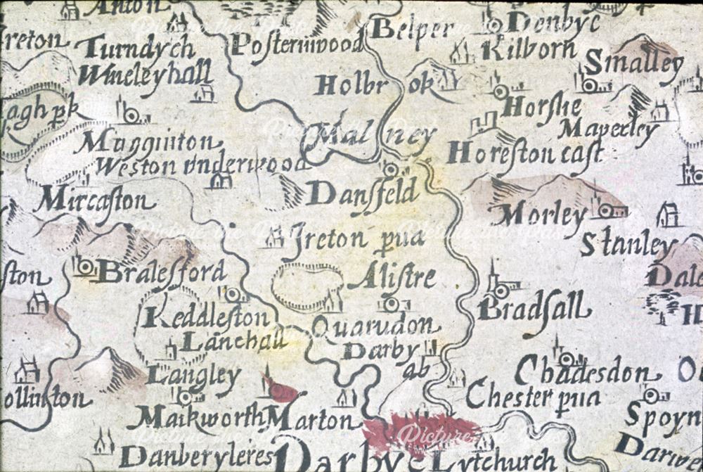 Enlargement of Saxton's Map showing the Duffield area, 1579