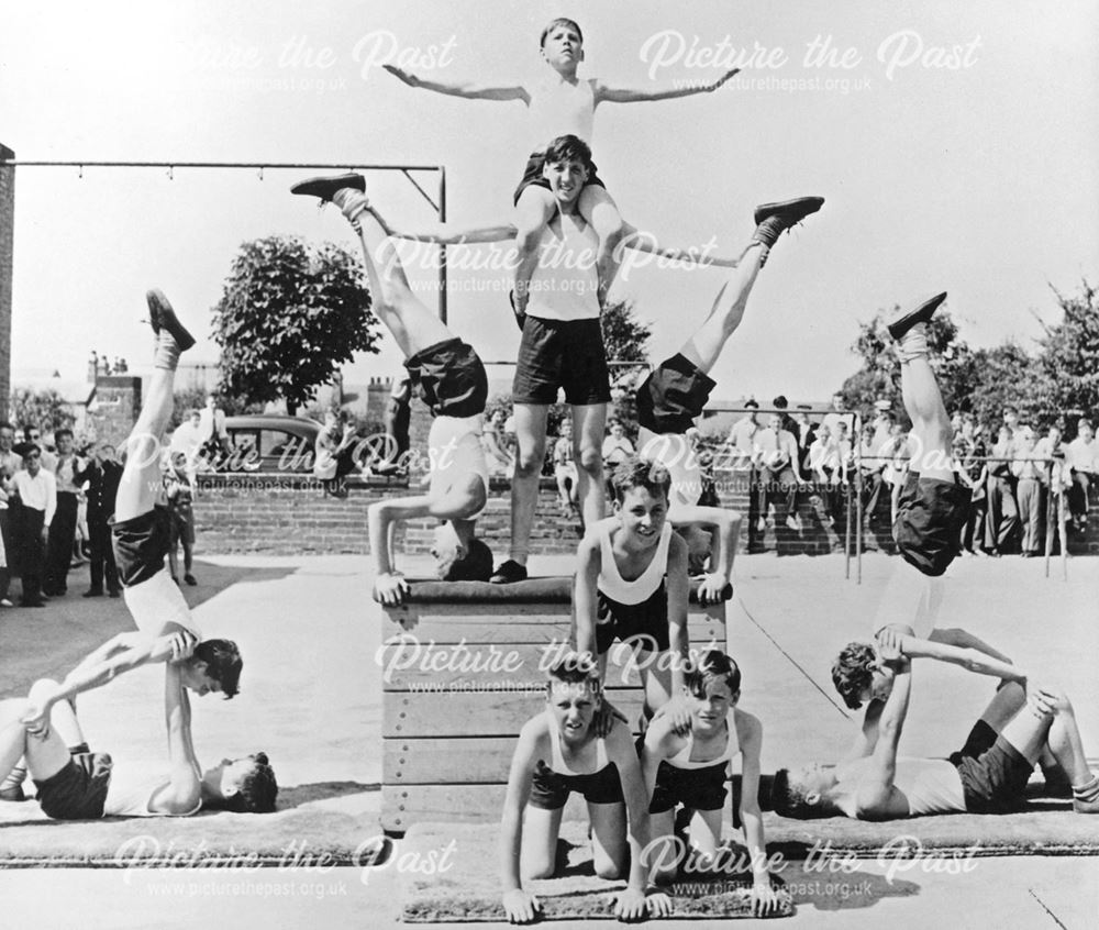 Open Day Gymnastics at Ripley County Senior Boys School, Shirley Road, Ripley, 1954