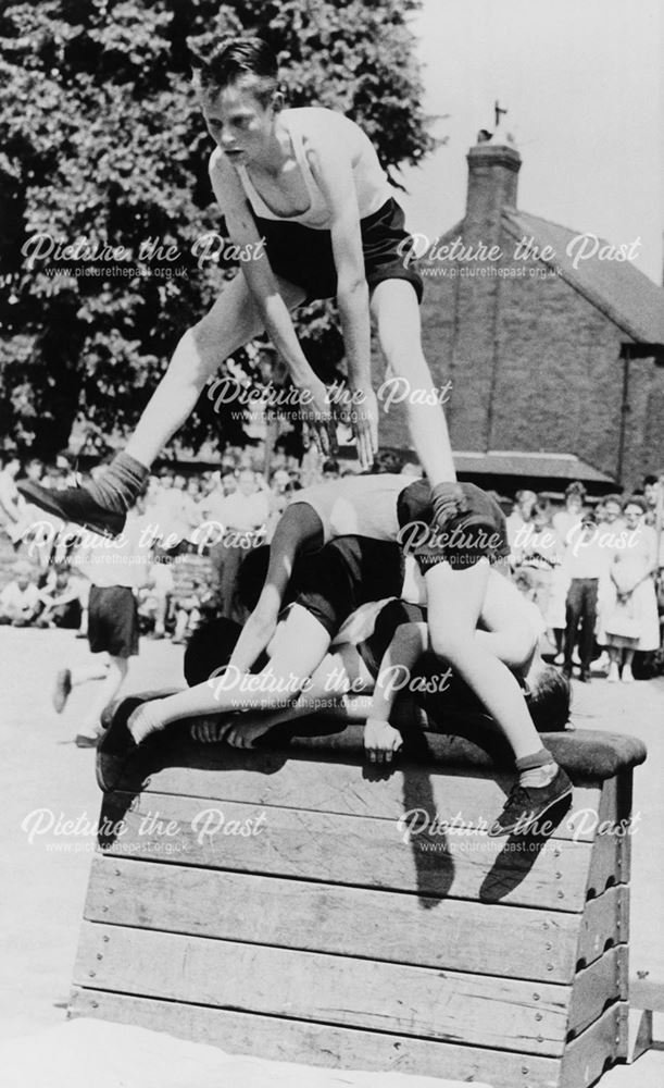 Open Day Gymnastics Display, County Senior Boys School, Shirley Road, Ripley, c 1954