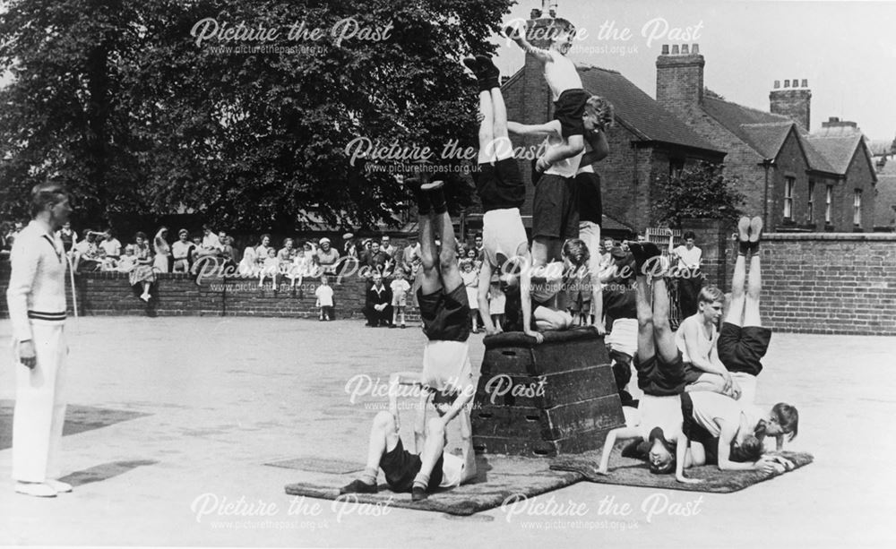 Open Day Gymnastics Display, County Senior Boys School, Shirley Road, Ripley, c 1954
