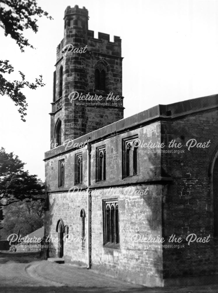 St John the Baptist church, side view and tower, Dethick, near Matlock, c 1950s?