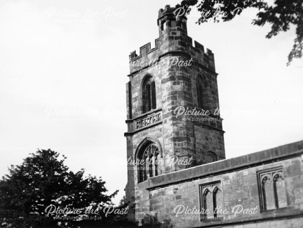 Tower of St John the Baptist church, Dethick, near Matlock, c 1950s?