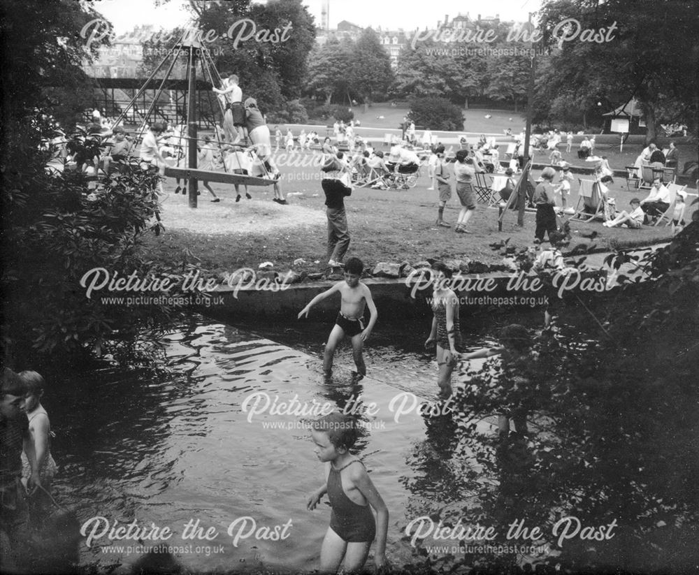 Children Playing and Paddling by the River Wye - Pavilion Gardens, Buxton