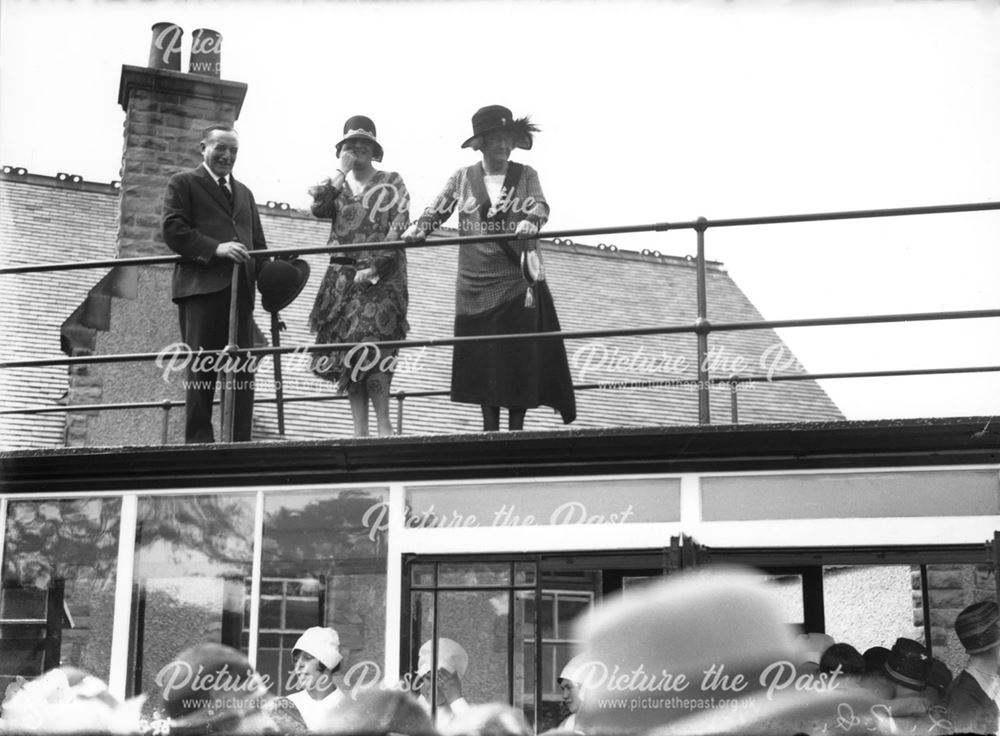 Group on the roof/bridge at the opening of the new Children's Ward - Buxton and District Cottage Hos