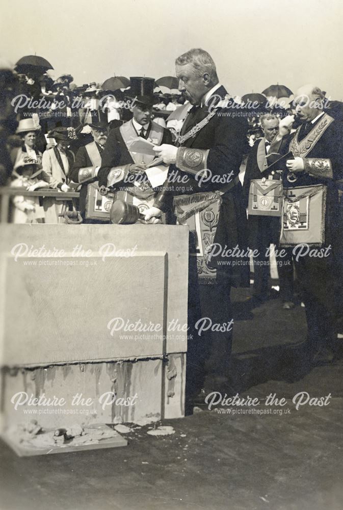 Laying the foundation stone for the Cottage Hospital, Buxton, 1911