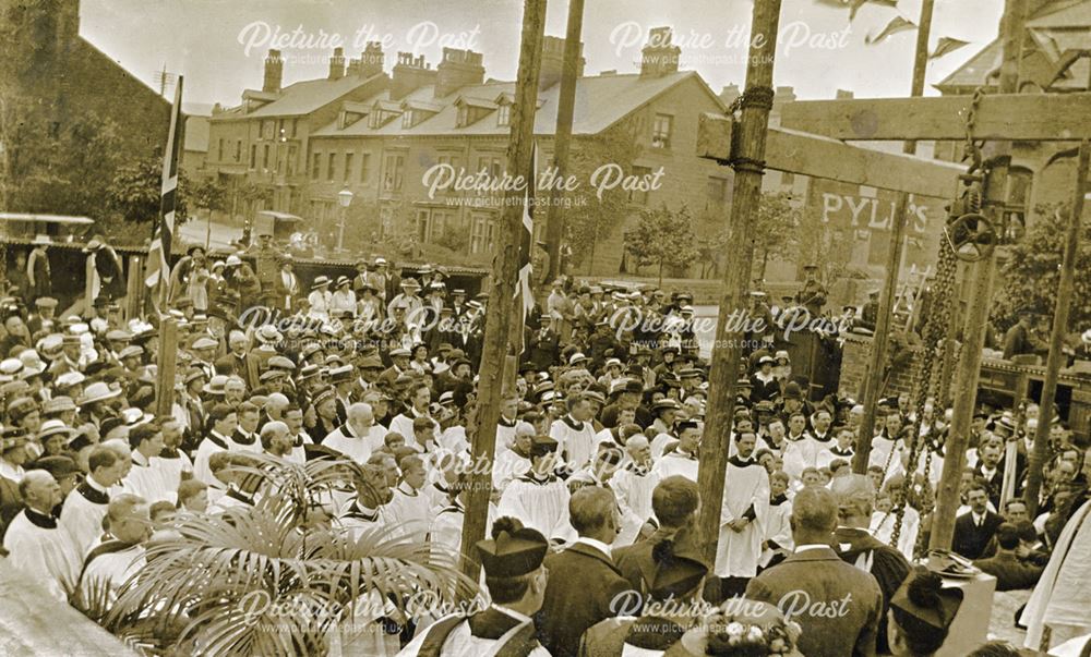 Laying the foundation stone of St Mary's Church, Buxton, 1914 ?