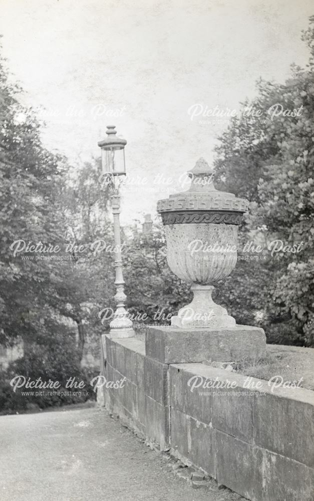 Stone urn and gas lamp, The Slopes, Buxton, undated