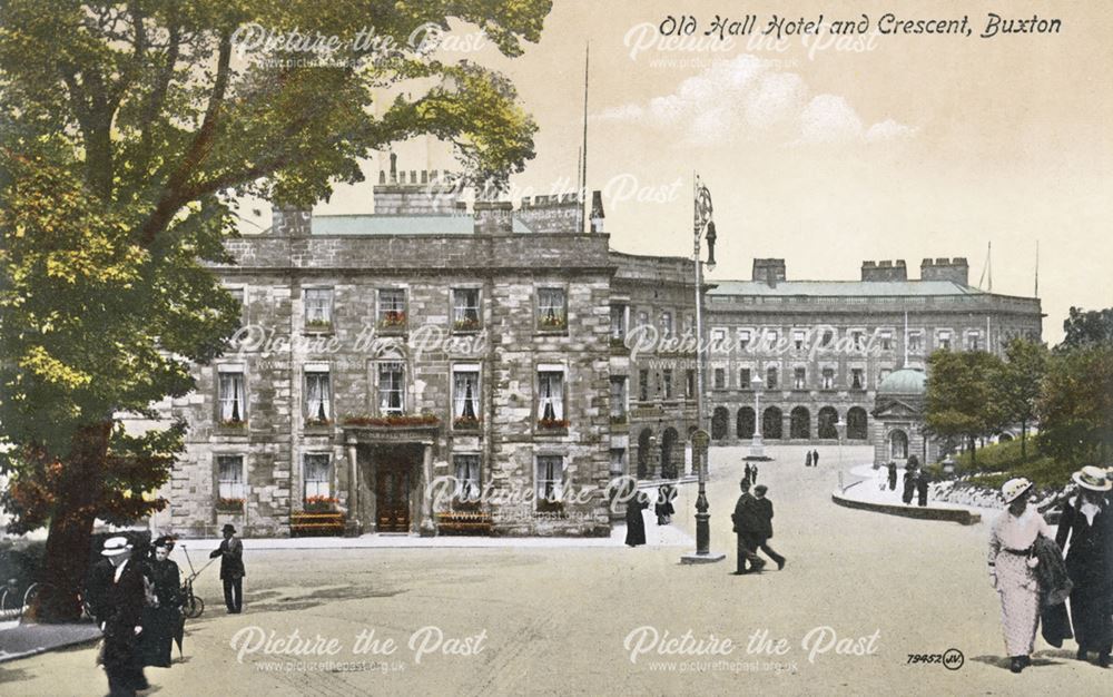 Old Hall Hotel and The Crescent, Buxton, c 1910 ?