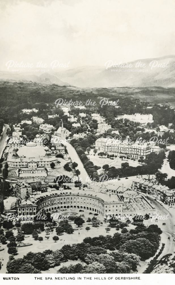 Aerial view showing The Crescent, Buxton, c 1946