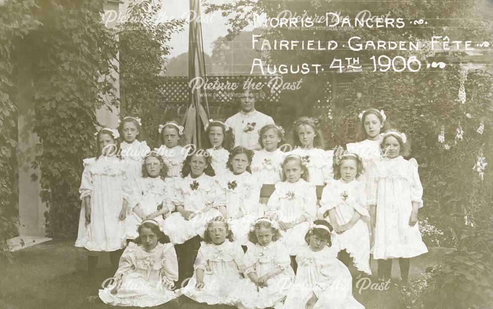 Girl morris dancers at Fairfield Garden Fete, Fairfield, 1906