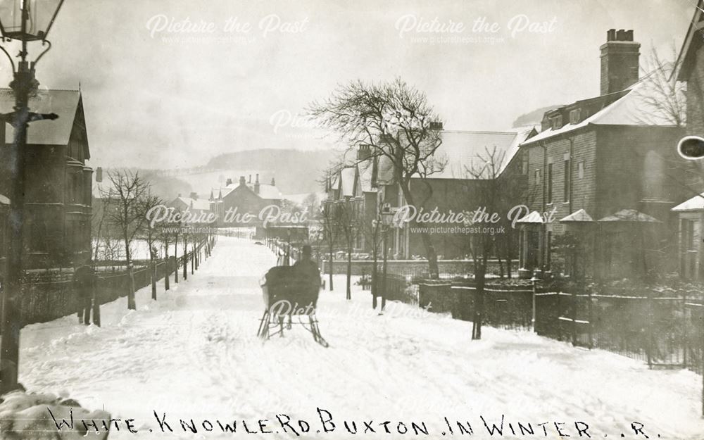 White Knowle Road in snow, Buxton, c 1906