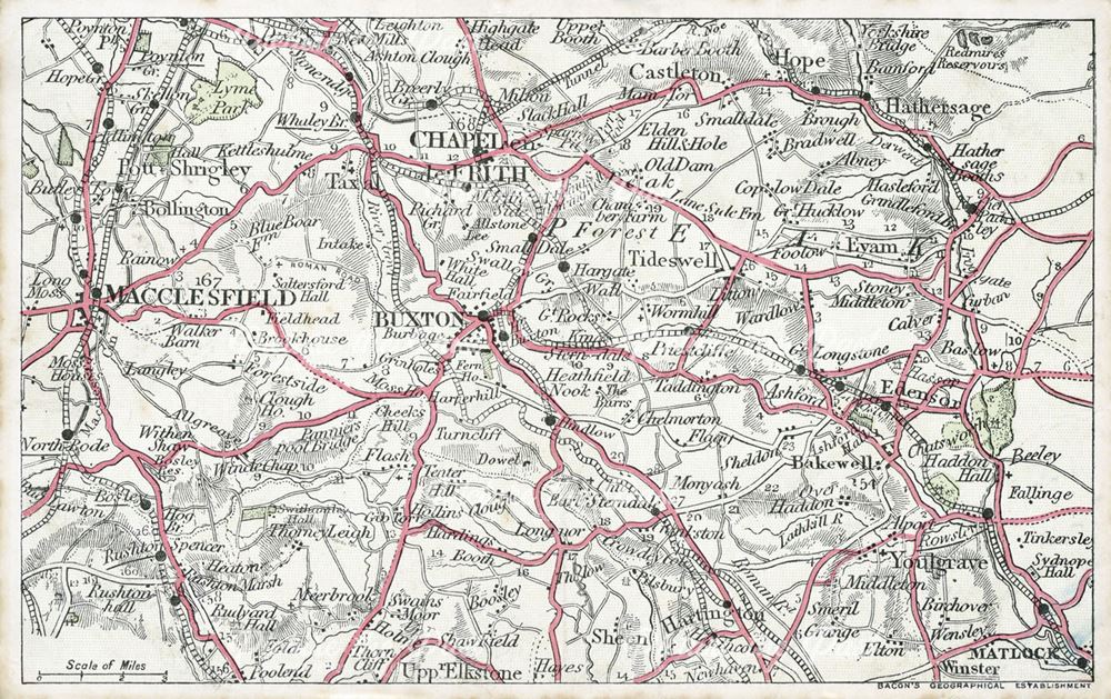 Postcard map of Buxton area, c 1907