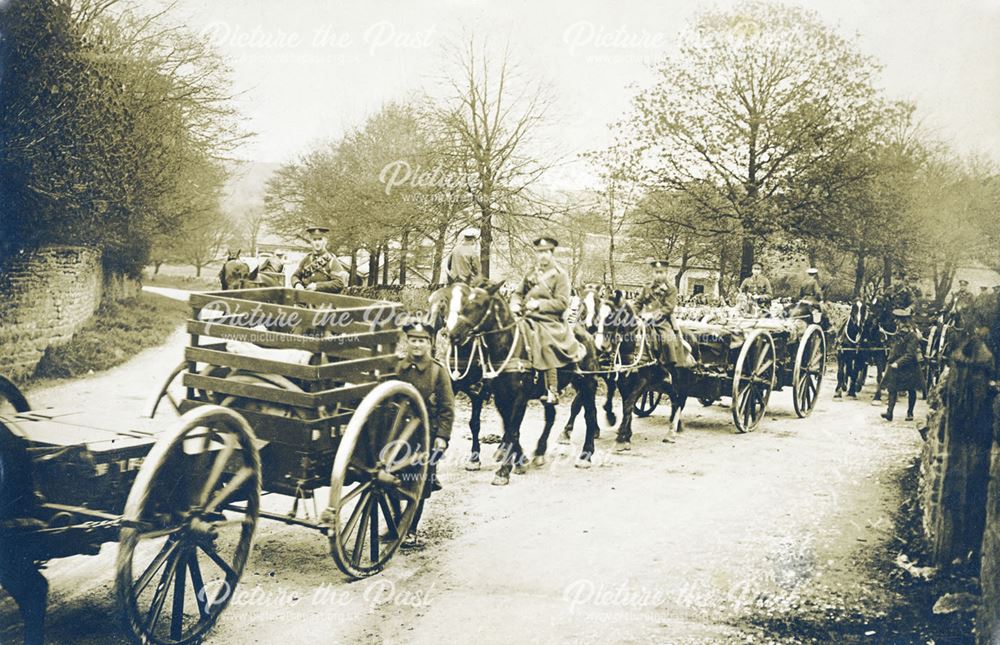 Soldiers and vehicles somewhere near Buxton, c 1914-18 ?