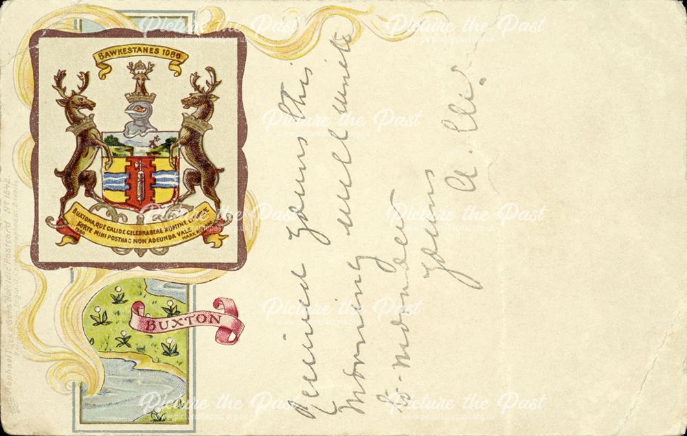 Postcard showing Buxton's coat of arms, c 1902