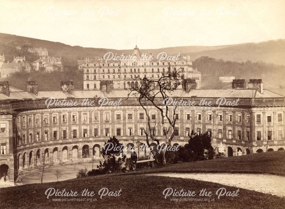 View of Crescent and Palace Hotel from the Slopes, Buxton, c 1880s