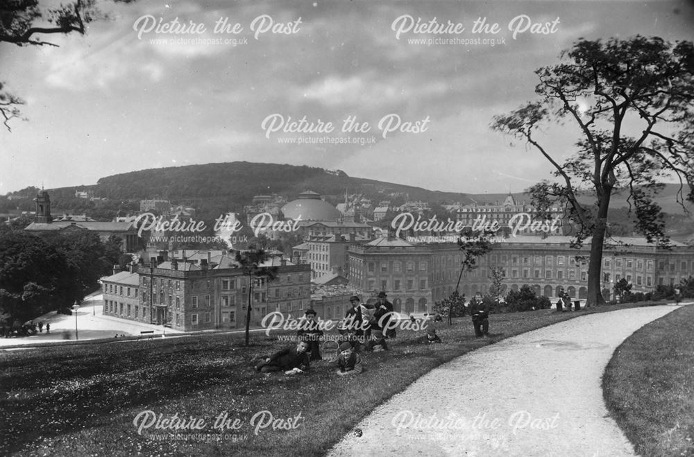 Family group on The Slopes and Old Hall Hotel and The Crescent, Buxton