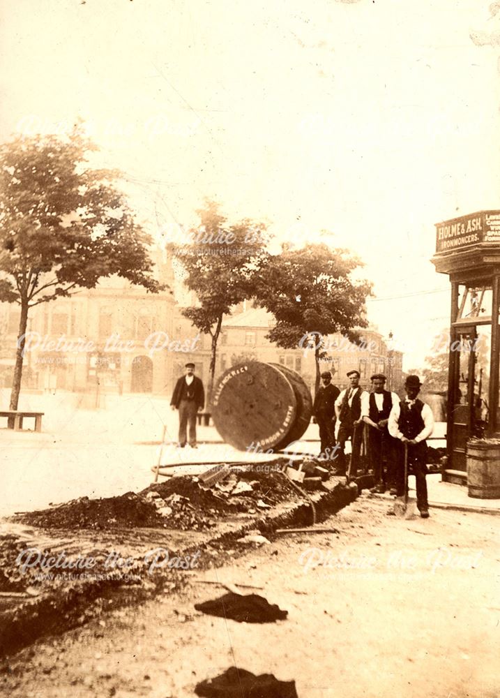 Electricity cables being laid Market place Buxton