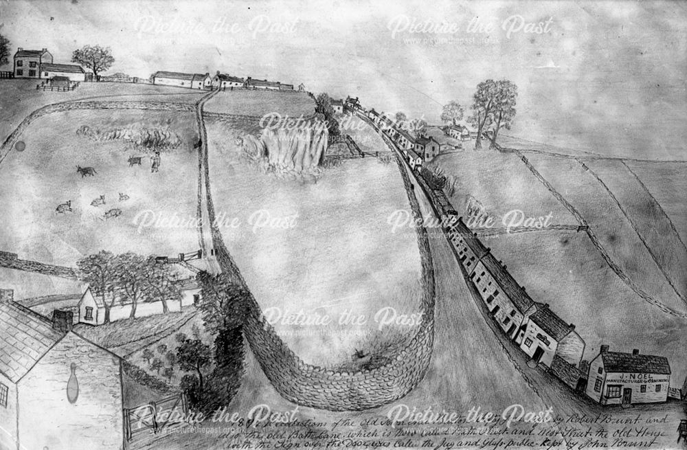 Bath Road and West Road Buxton. Old engraving