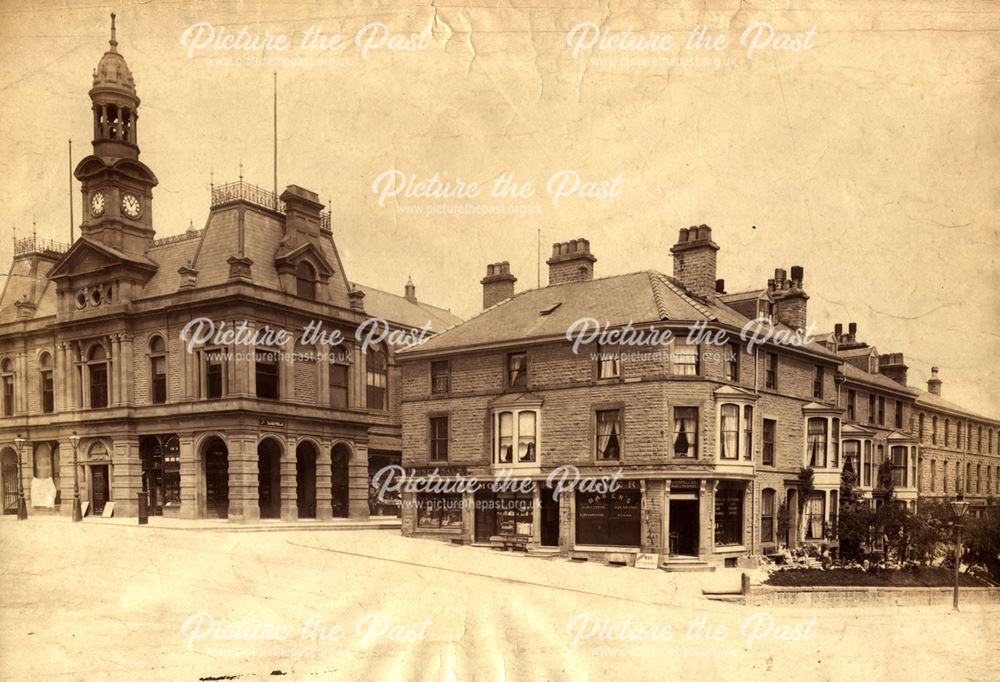 Town hall and shop corner, Terrace Road