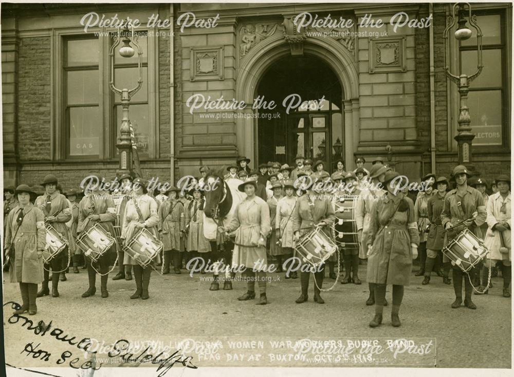 Buxton lime workers bugle band outside Buxton Town Hall