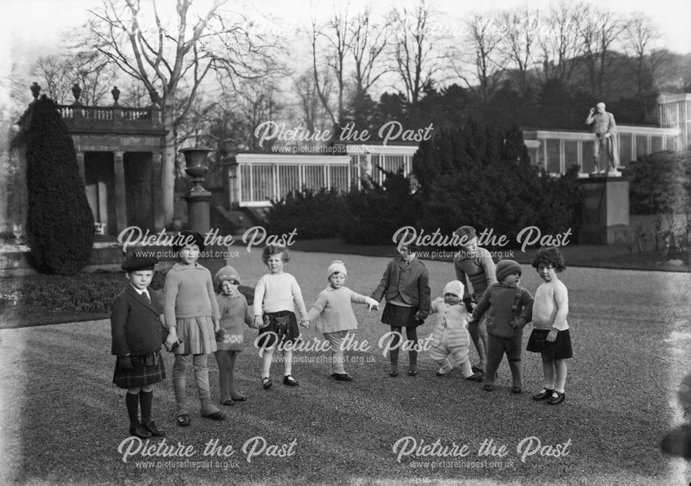 Grandchildren of 9th Duke of Devonshire in the gardens of Chatsworth, 1928