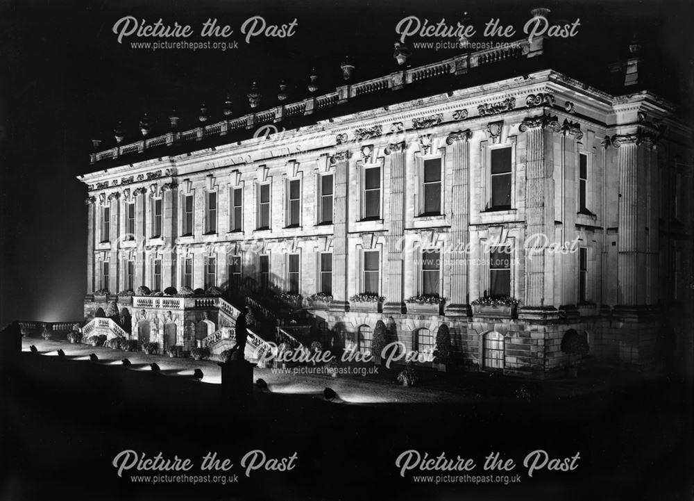 Chatsworth floodlit on occasion of Lord Hartington becoming 10th Duke of Devonshire, 1939