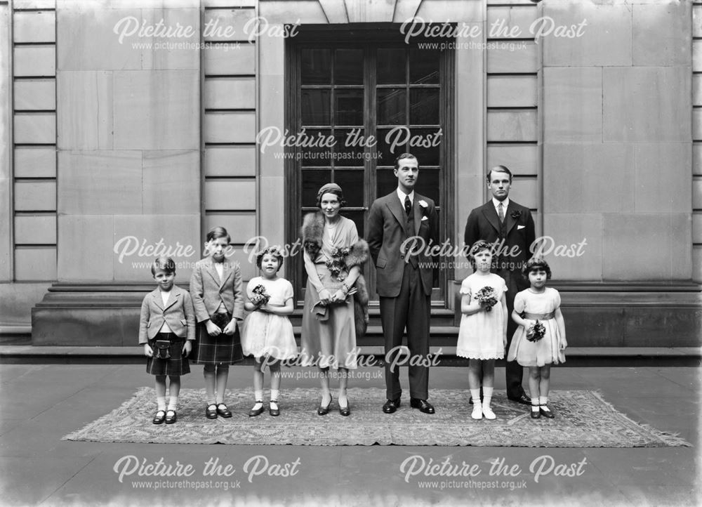 Lord Charles and Lady Adele Cavendish (nee Astaire) at their wedding with their attendants, c 1933