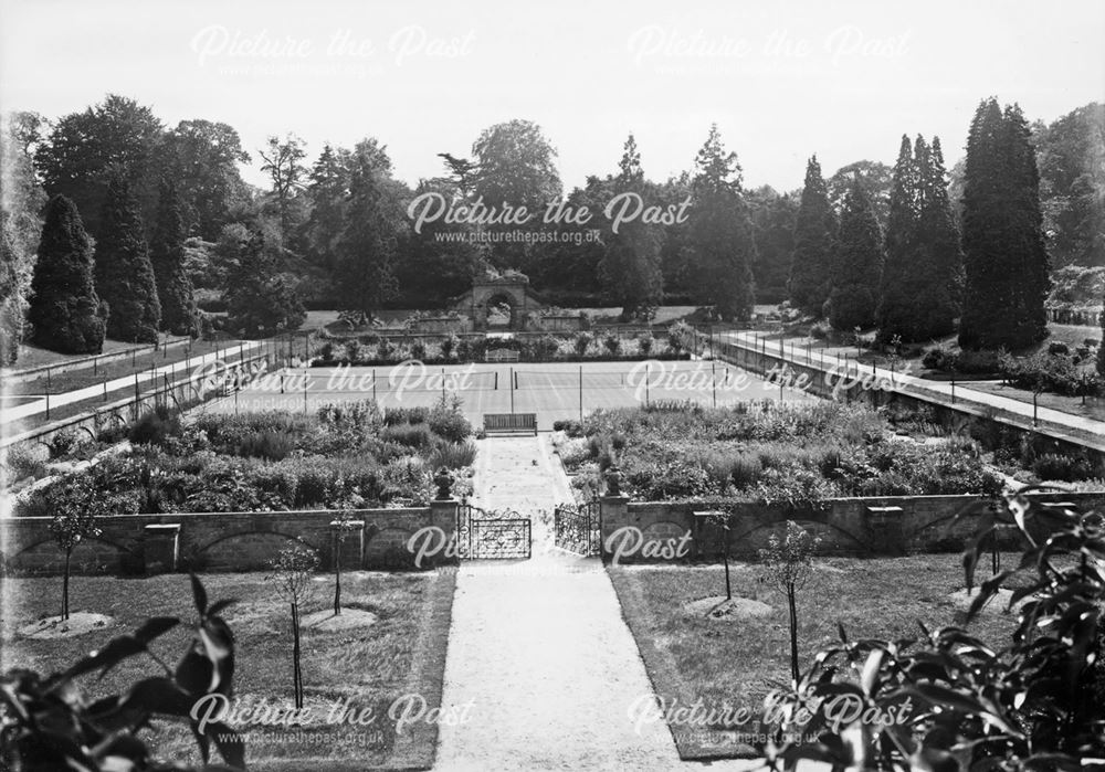 The gardens laid out in the foundations of the Great Stove House and tennis courts at Chatsworth Hou