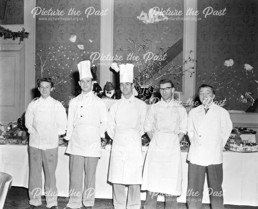 Chefs and kitchen staff, Christmas Day buffet, St Anne's Hotel, The Crescent, Buxton, 1956