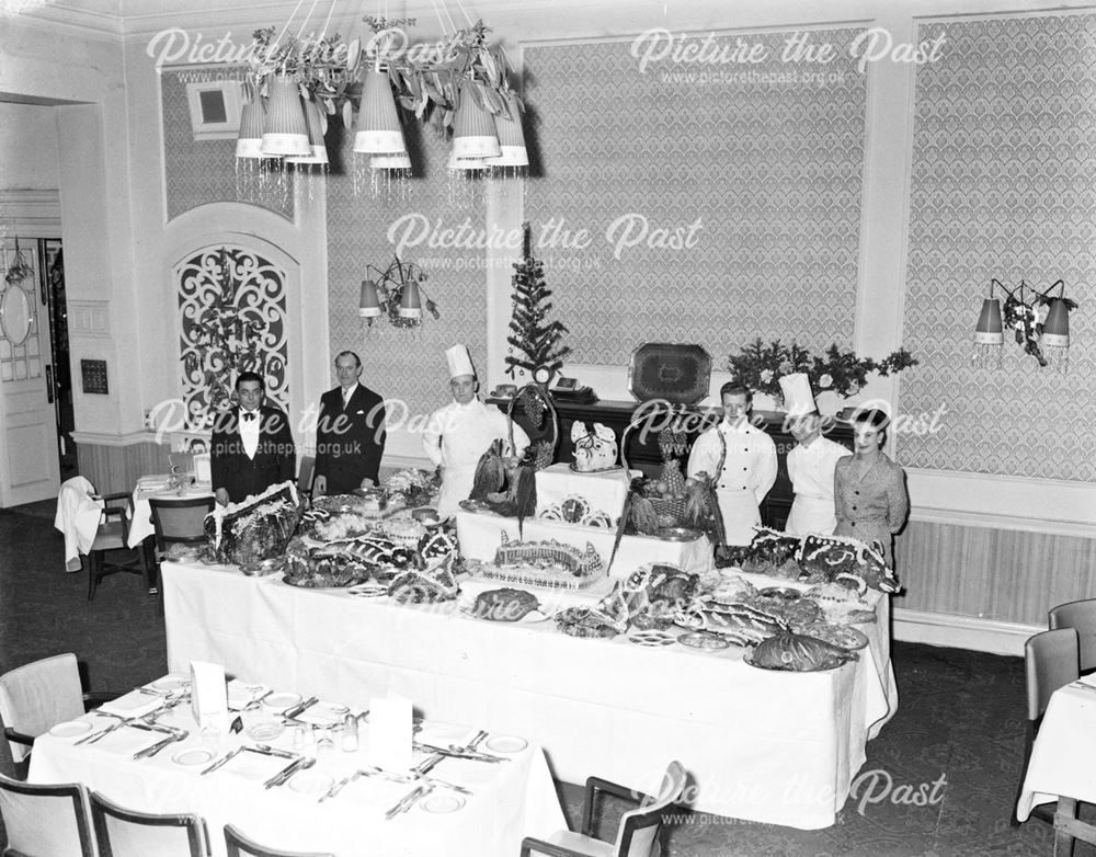 Chefs and staff, Christmas Day buffet, St Anne's Hotel, The Crescent, Buxton, 1958