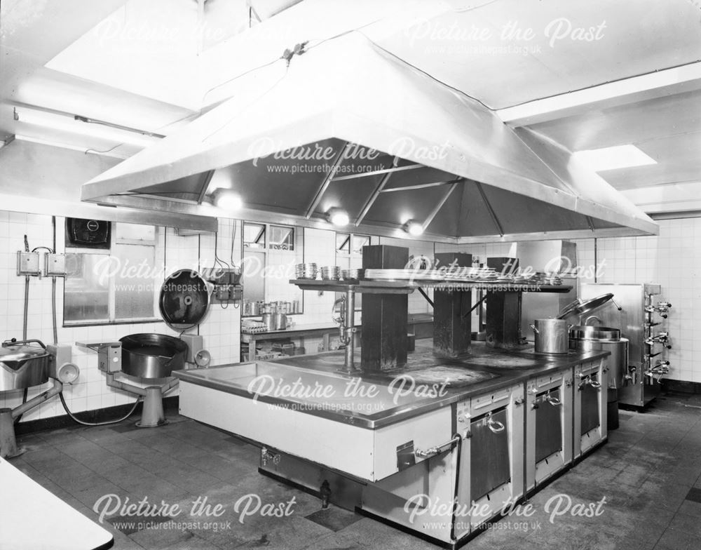 View of kitchen, Palace Hotel, Palace Road, Buxton, 1965